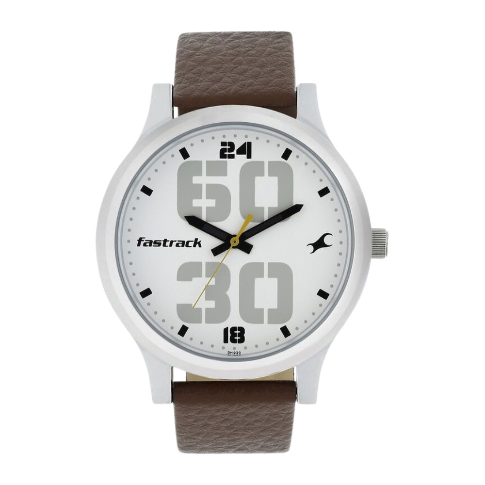 Fastrack Bold Quartz Analog White Dial Leather Strap Watch for Guys NR38051SL06