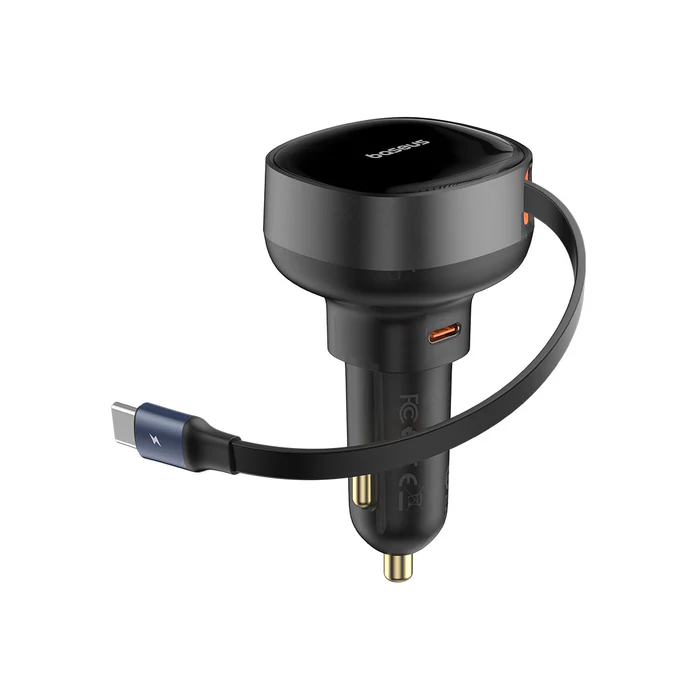 Baseus 60W Retractable USB-C Car Charger | Fast Multi-Port Charging